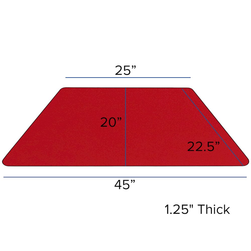 22.5''W x 45''L Trapezoid Red HP Activity Table - Standard Height Legs