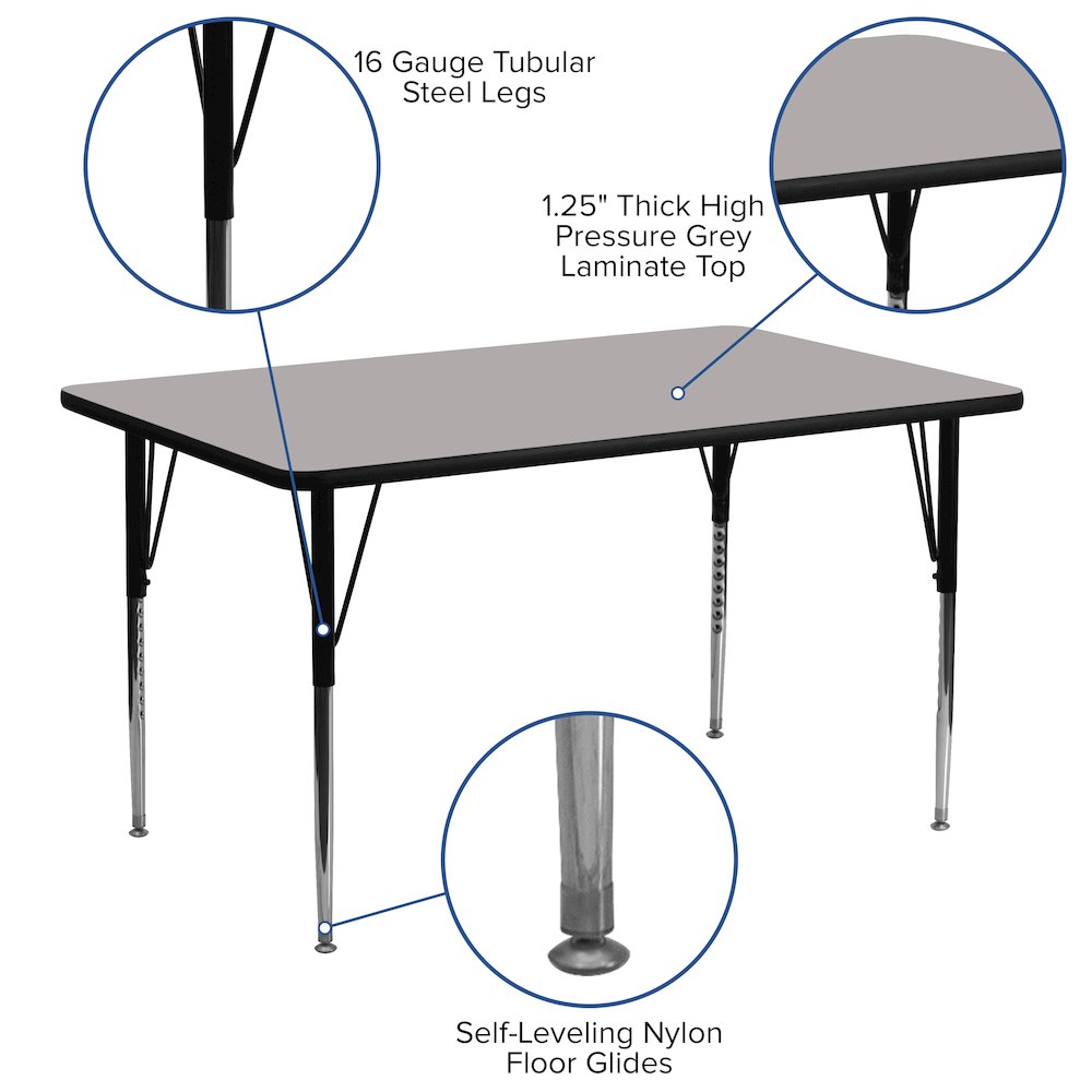 24''W x 60''L Grey HP Activity Table - Standard Height Adjustable Legs