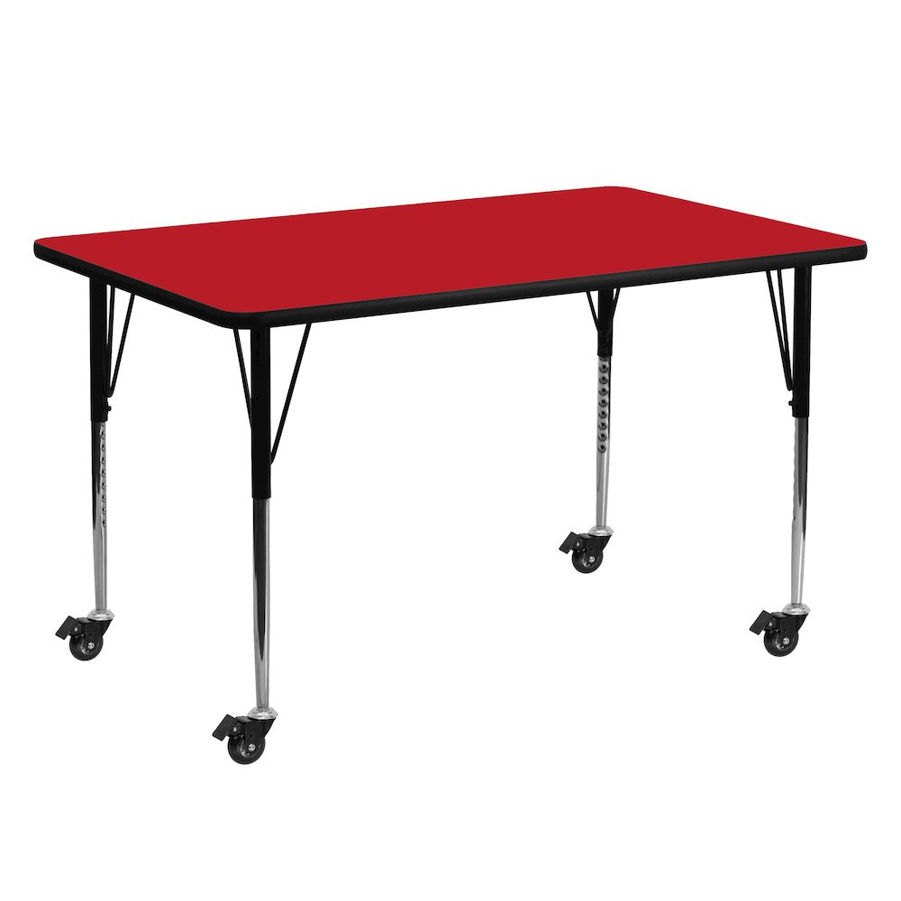 Mobile 24''W x 60''L Red HP Activity Table - Standard Height Adjustable Legs