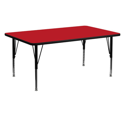 24''W x 60''L Rectangular Red HP Activity Table - Height Adjustable Short Legs