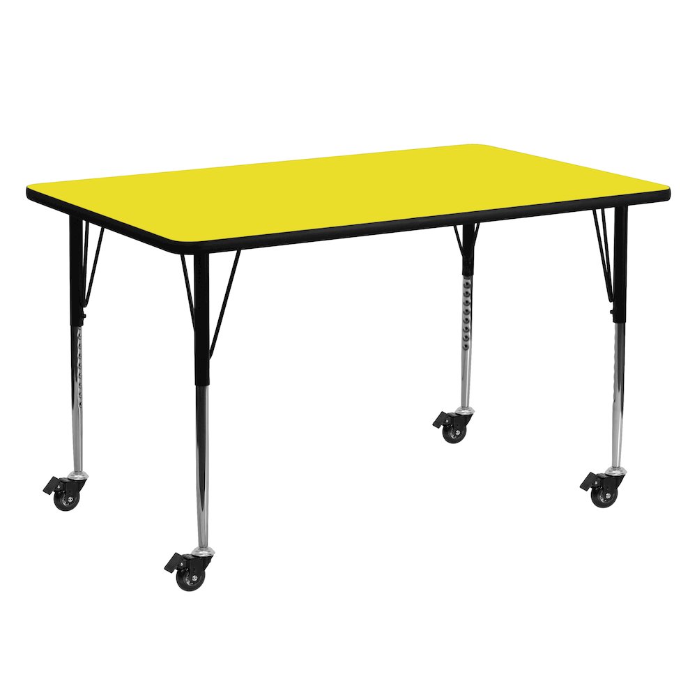 Mobile 24''W x 60''L Yellow HP Activity Table - Standard Height Adjustable Legs