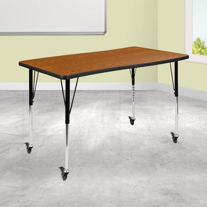 Mobile 28"W x 47.5"L Rectangle Oak Activity Table-Standard Height Adjust Legs
