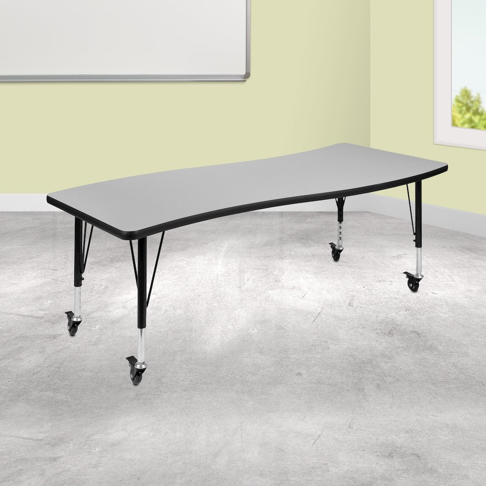 Mobile 26"W x 60"L Rectangle Grey Activity Table - Height Adjust Short Legs