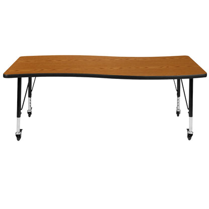 Mobile 26"W x 60"L Rectangle Oak Activity Table - Height Adjust Short Legs