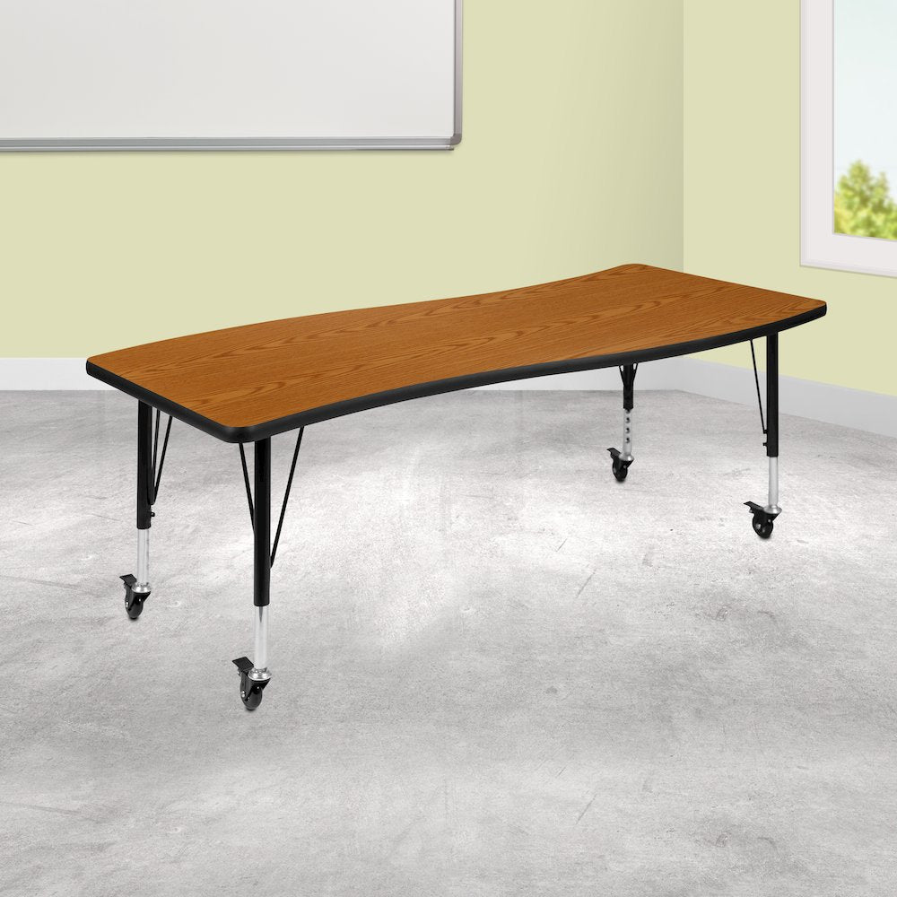 Mobile 26"W x 60"L Rectangle Oak Activity Table - Height Adjust Short Legs
