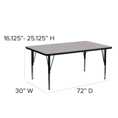30''W x 72''L Grey Thermal Activity Table - Height Adjustable Short Legs