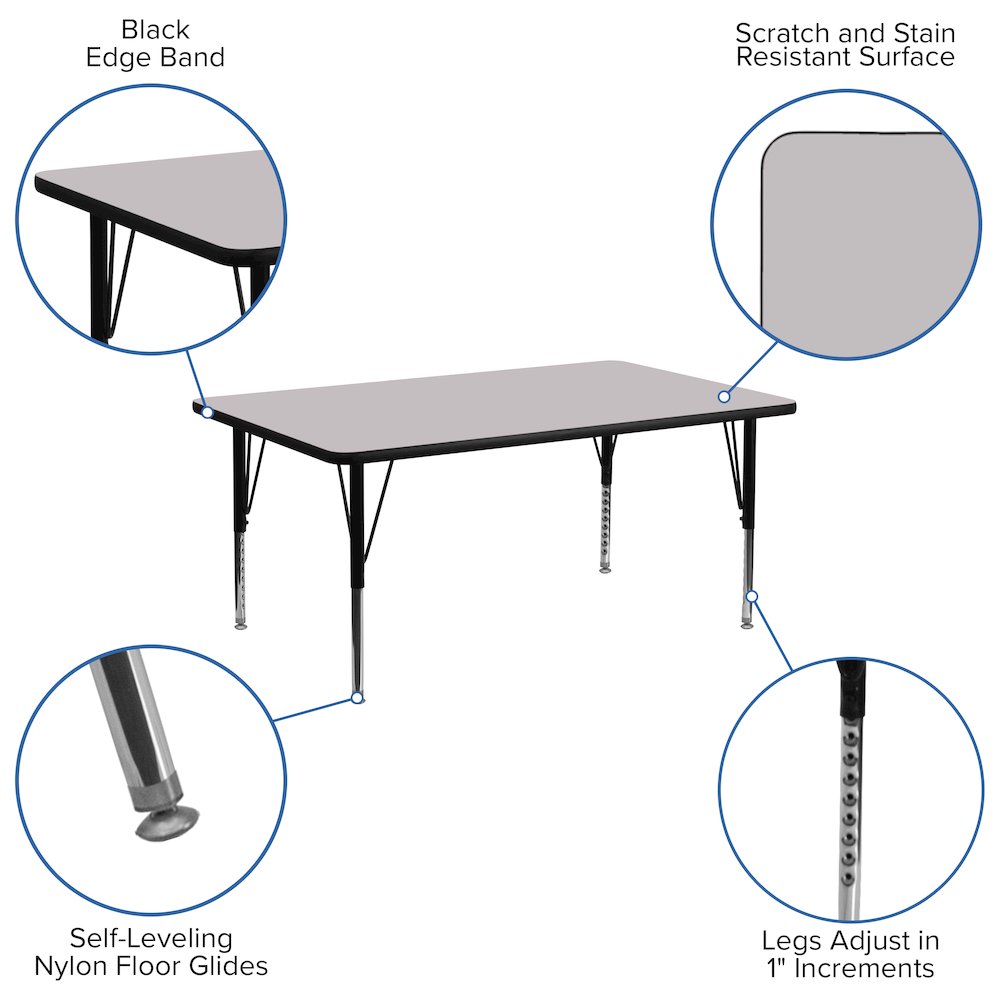 30''W x 72''L Grey Thermal Activity Table - Height Adjustable Short Legs