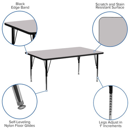 30''W x 72''L Grey Thermal Activity Table - Height Adjustable Short Legs