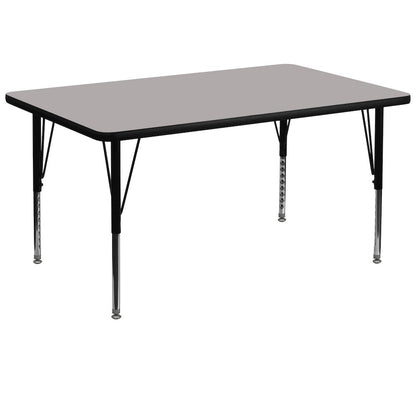 36''W x 72''L Rectangular Grey HP Activity Table - Height Adjustable Short Legs