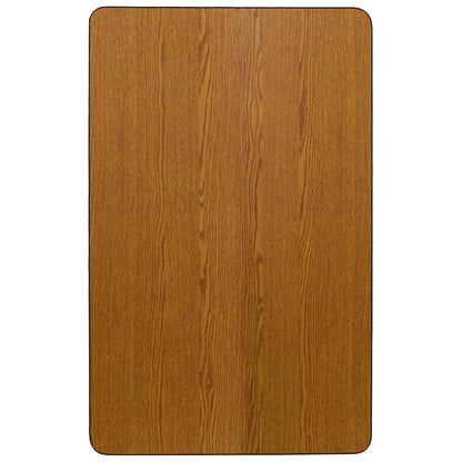 Mobile 36''W x 72''L Rectangular Oak Thermal Laminate Activity Table - Height Adjustable Short Legs