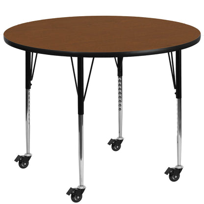 Mobile 42'' Round Oak HP Activity Table - Standard Height Adjustable Legs