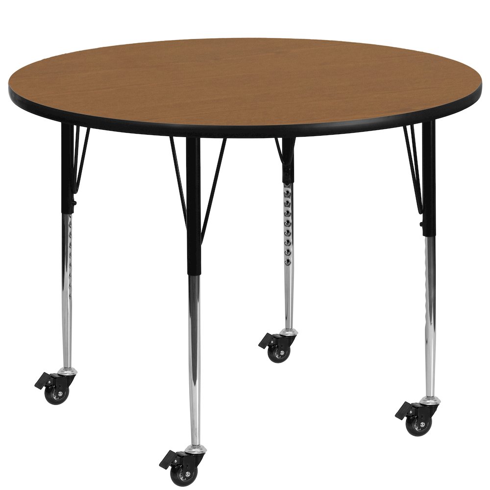 Mobile 42'' Round Oak Thermal Activity Table - Standard Height Adjustable Legs