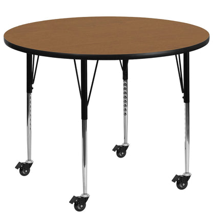 Mobile 42'' Round Oak Thermal Activity Table - Standard Height Adjustable Legs