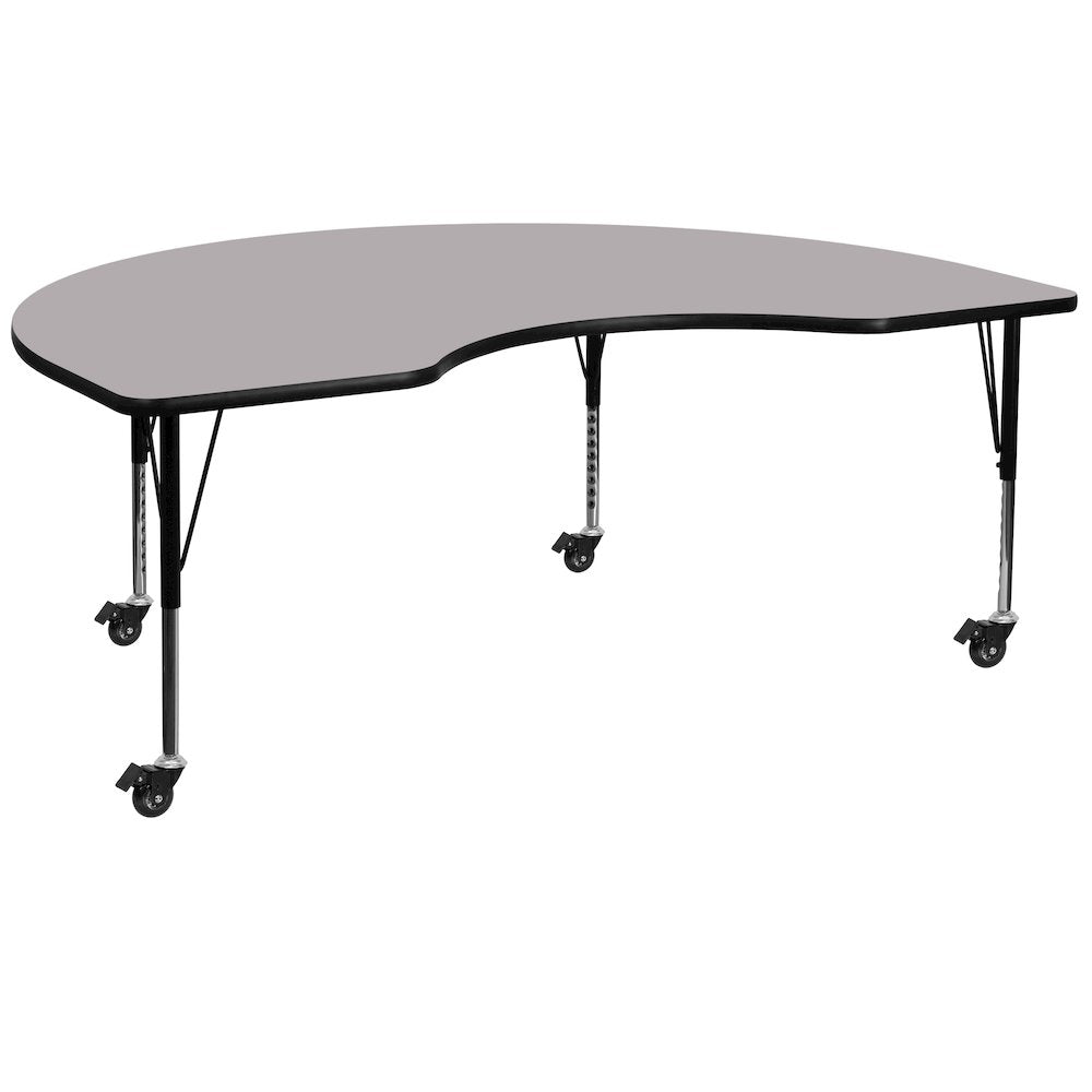 Mobile 48''W x 72''L Kidney Grey Thermal Activity Table - Height Short Legs