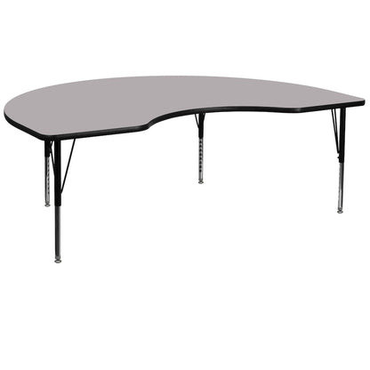 48''W x 72''L Kidney Grey Thermal Activity Table - Height Adjustable Short Legs