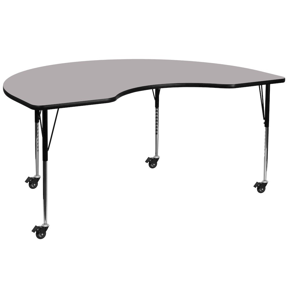 Mobile 48''W x 96''L Kidney Grey Thermal Activity Table - Standard Height Legs