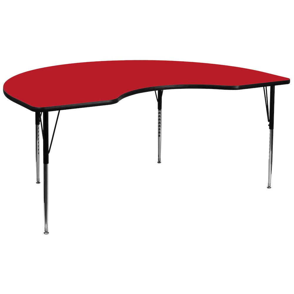 48''W x 96''L Kidney Red HP Activity Table - Standard Height Adjustable Legs