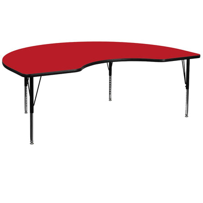 48''W x 96''L Kidney Red HP Activity Table - Height Adjustable Short Legs
