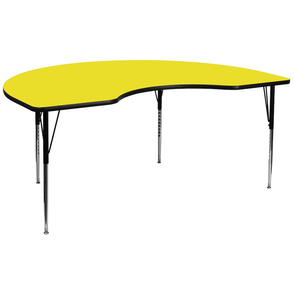 48''W x 96''L Kidney Yellow HP Activity Table - Standard Height Adjustable Legs