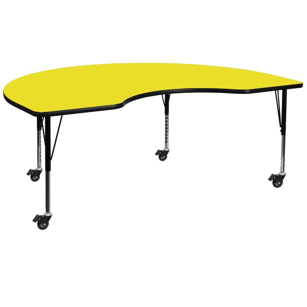 Mobile 48''W x 96''L Kidney Yellow HP Activity Table - Height Short Legs