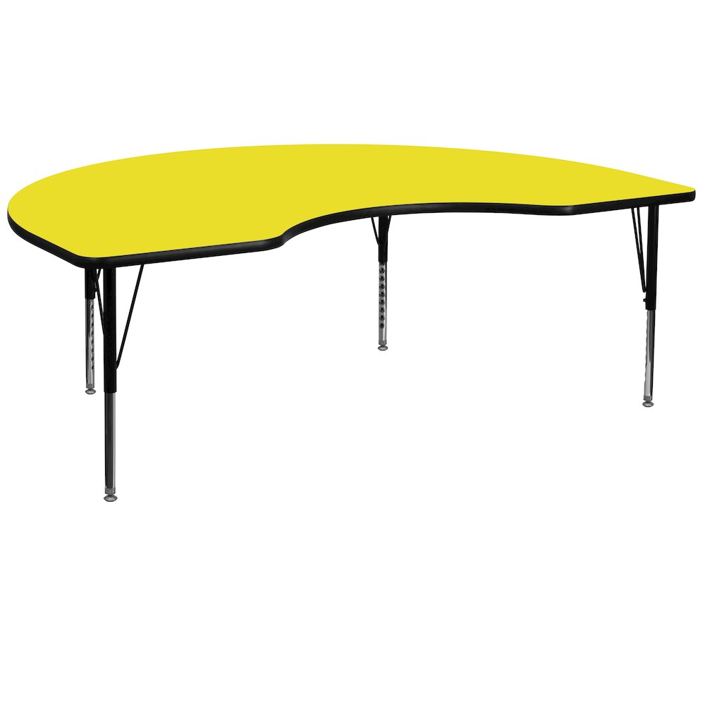 48''W x 96''L Kidney Yellow HP Activity Table - Height Adjustable Short Legs