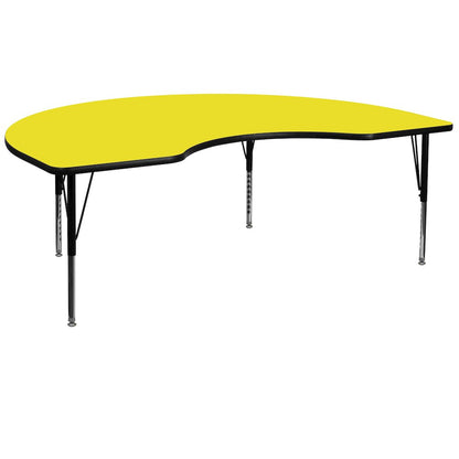 48''W x 96''L Kidney Yellow HP Activity Table - Height Adjustable Short Legs