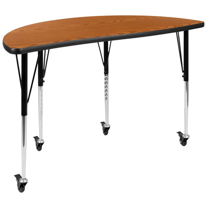 Mobile 47.5" Half Circle Oak Activity Table - Standard Height Legs
