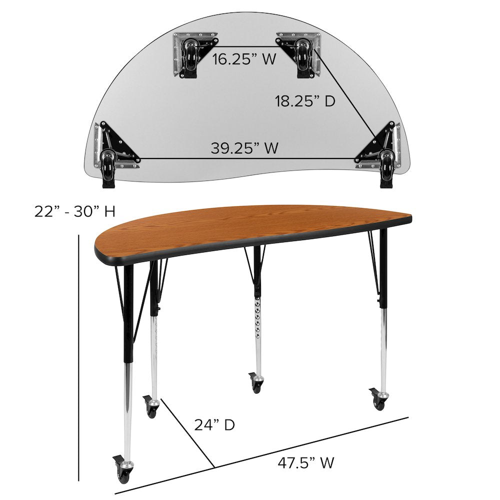 Mobile 47.5" Half Circle Oak Activity Table - Standard Height Legs