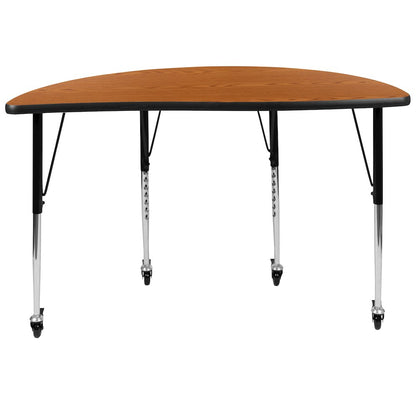 Mobile 47.5" Half Circle Oak Activity Table - Standard Height Legs