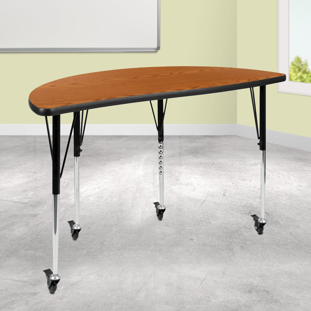 Mobile 47.5" Half Circle Oak Activity Table - Standard Height Legs
