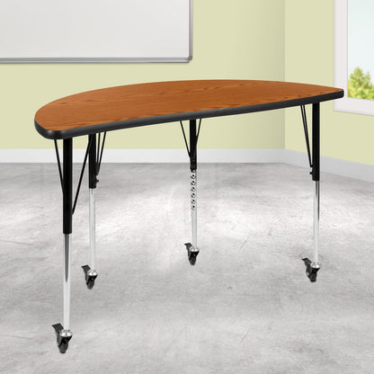 Mobile 47.5" Half Circle Oak Activity Table - Standard Height Legs