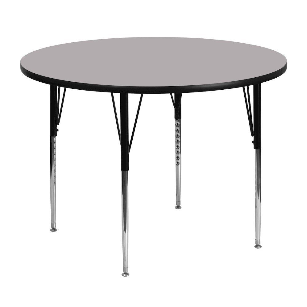 48'' Round Grey Thermal Laminate Activity Table - Standard Height Adjustable Legs