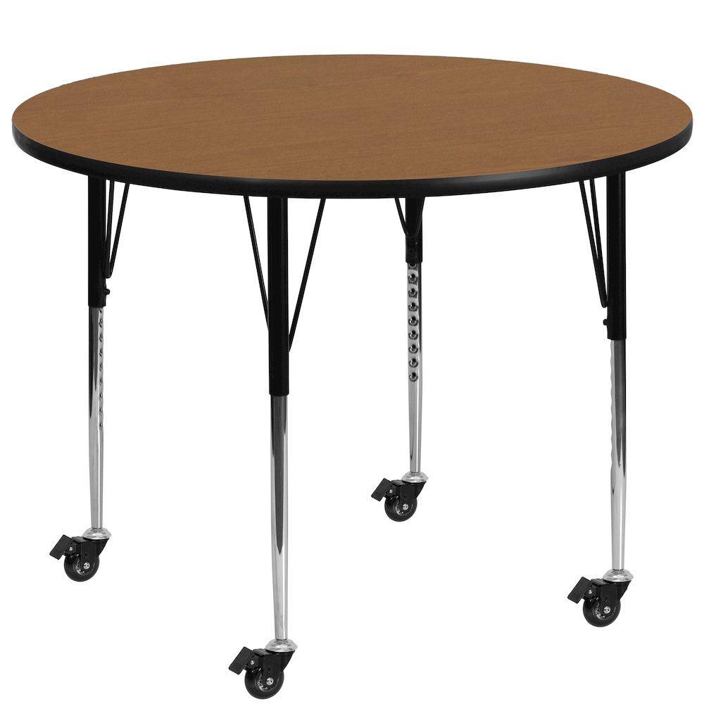 Mobile 48'' Round Oak Thermal Activity Table - Standard Height Adjustable Legs