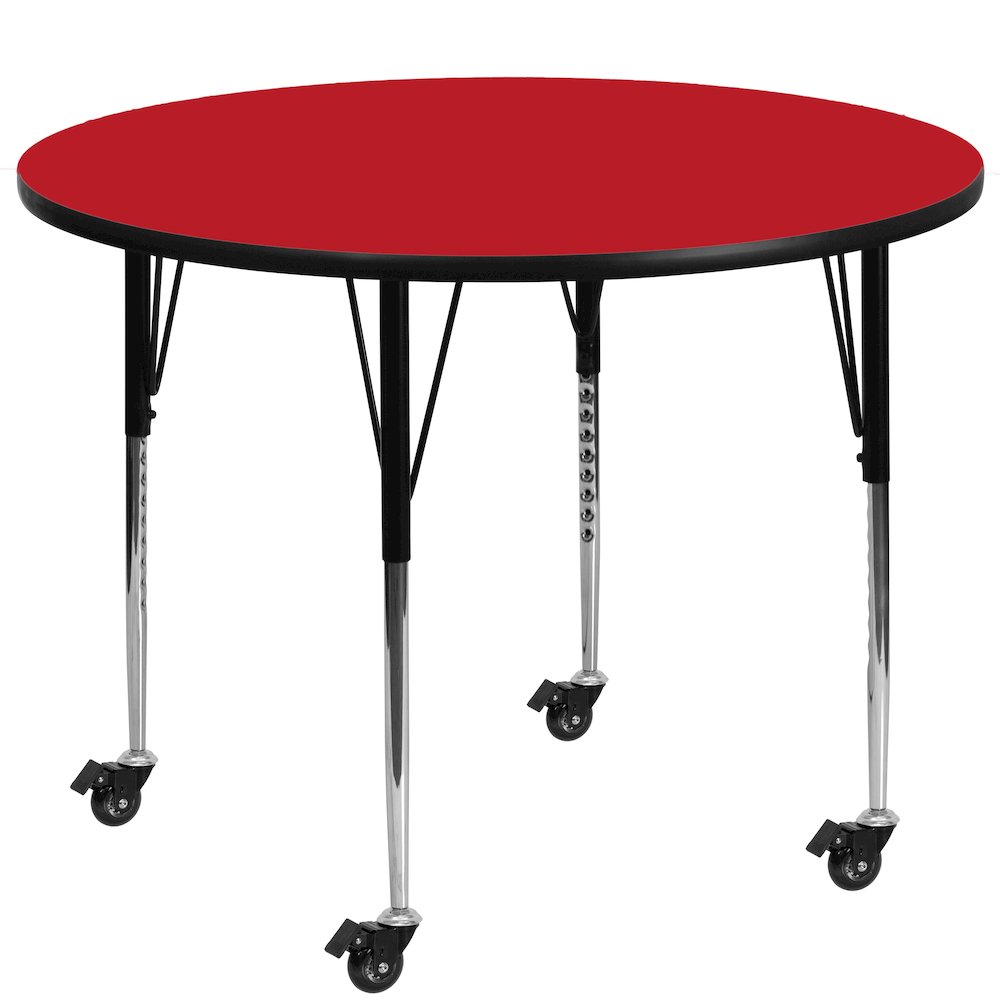 Mobile 48'' Round Red HP Activity Table - Standard Height Adjustable Legs