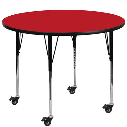 Mobile 48'' Round Red HP Activity Table - Standard Height Adjustable Legs