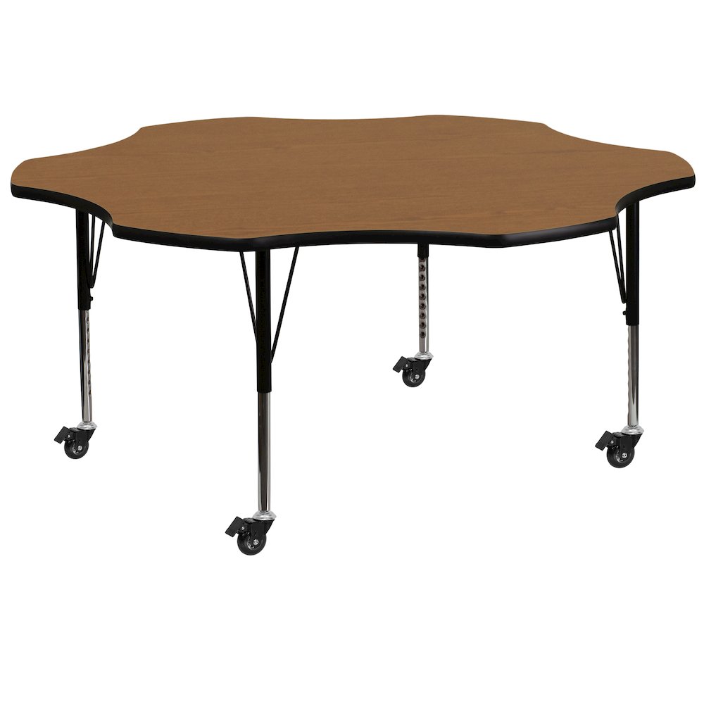 Mobile 60'' Flower Oak Thermal Activity Table - Height Adjustable Short Legs