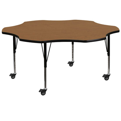 Mobile 60'' Flower Oak Thermal Activity Table - Height Adjustable Short Legs