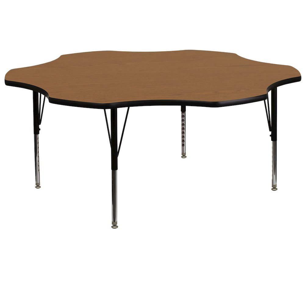 60'' Flower Oak Thermal Laminate Activity Table - Height Adjustable Short Legs