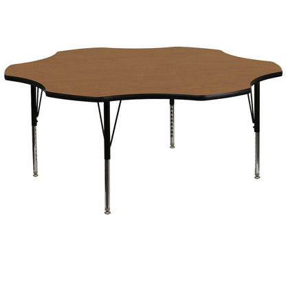 60'' Flower Oak Thermal Laminate Activity Table - Height Adjustable Short Legs