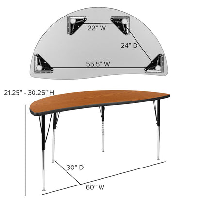 60" Half Circle Oak Thermal Activity Table - Standard Height Legs