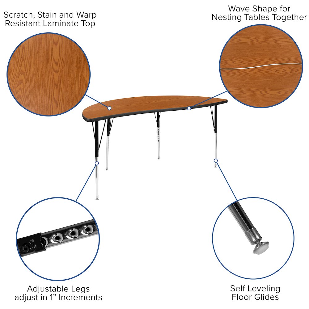 60" Half Circle Oak Thermal Activity Table - Standard Height Legs