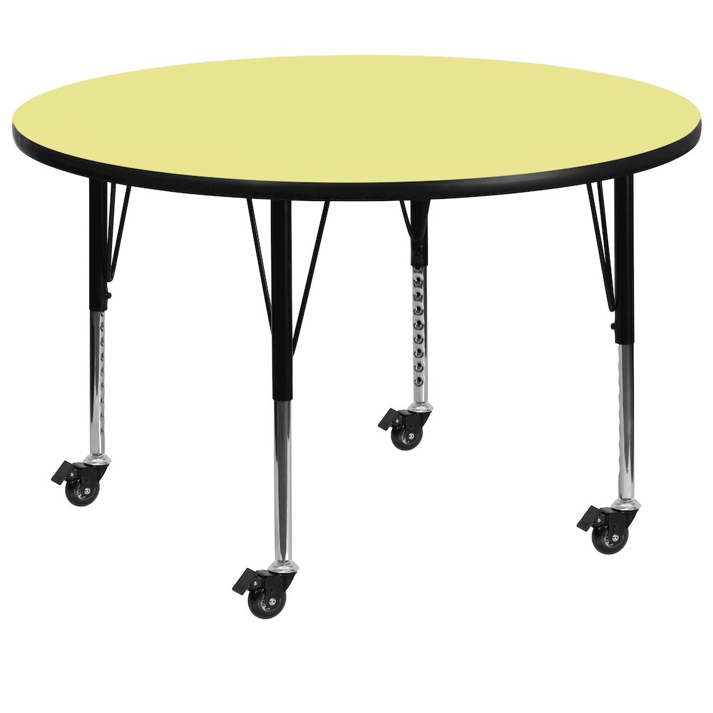 Mobile 60'' Round Yellow Thermal Activity Table - Height Adjustable Short Legs