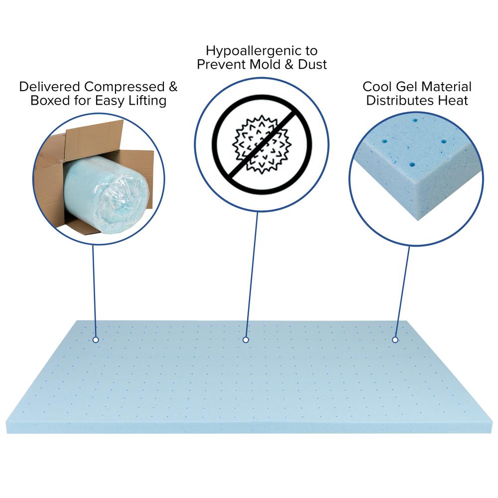 14 in Metal Platform Bed Frame and 2 in Cool Gel Memory Foam Topper - Full