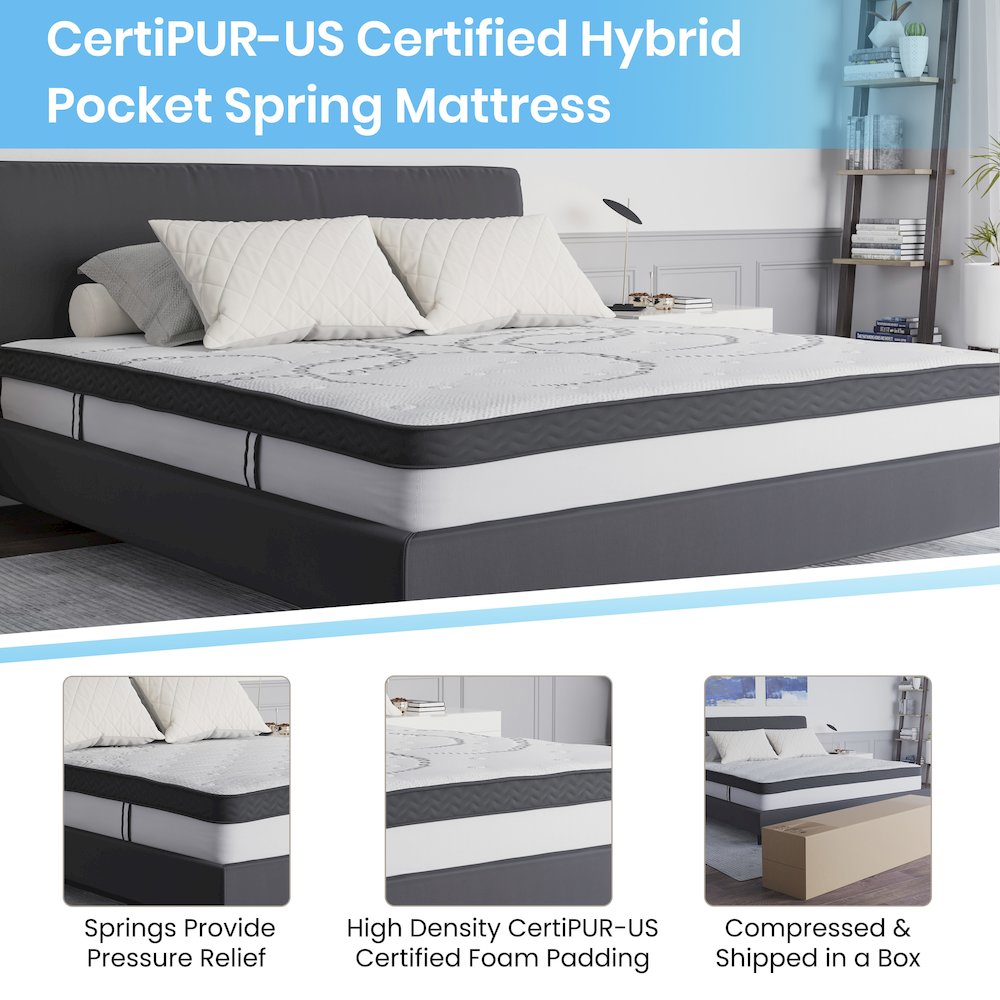 14 in Metal Platform Bed Frame and 2 in Cool Gel Memory Foam Topper - King