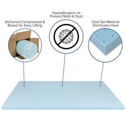 14 in Metal Platform Bed Frame and 2 in Cool Gel Memory Foam Topper - King