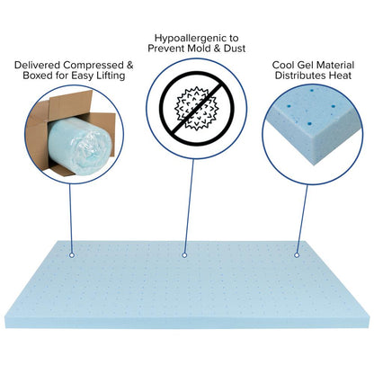 14 in Metal Platform Bed Frame and 3 in Cool Gel Memory Foam Topper - Full