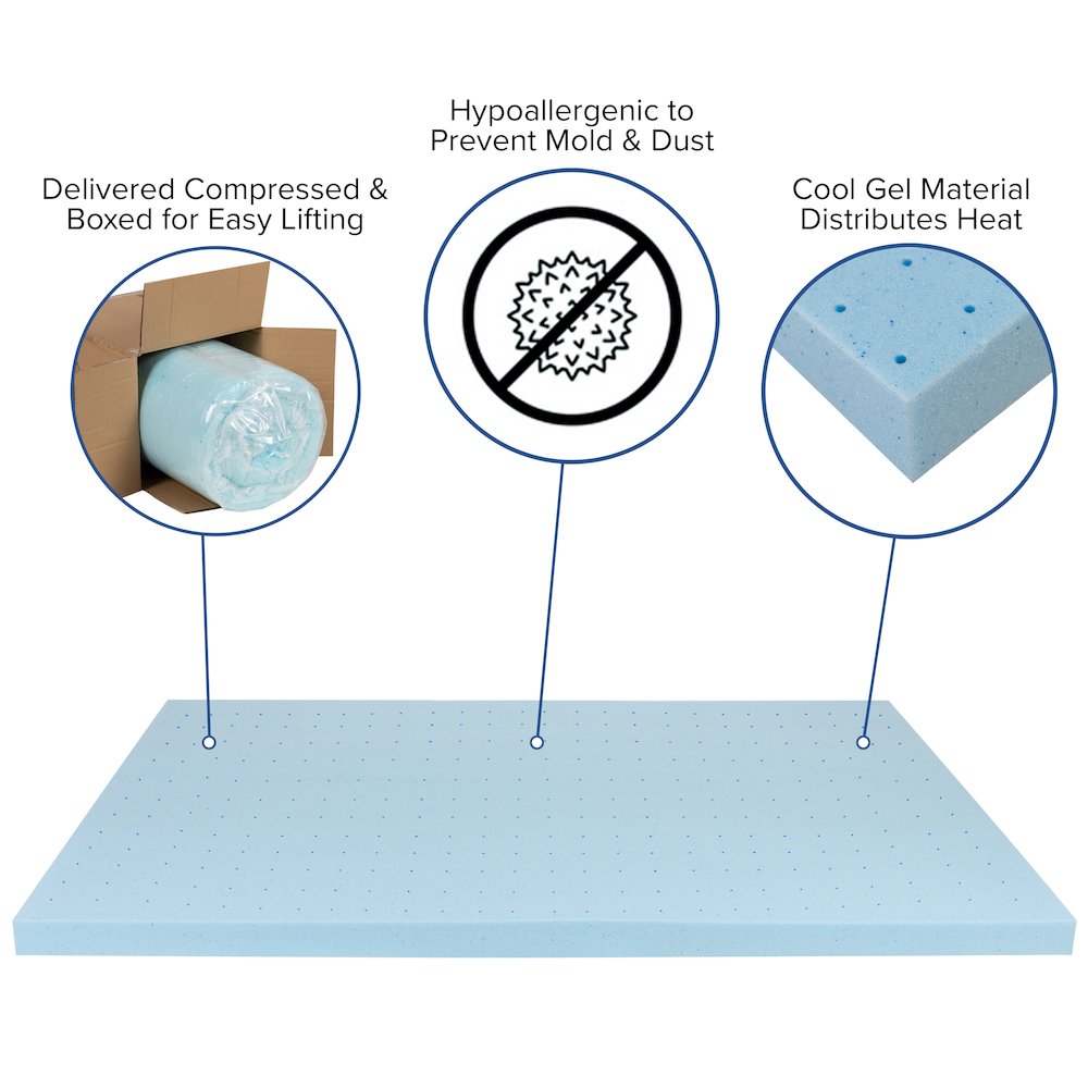 14 in Metal Platform Bed Frame and 3 in Cool Gel Memory Foam Topper - King