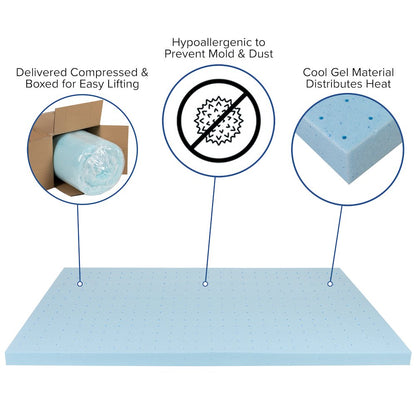 14 in Metal Platform Bed Frame and 3 in Cool Gel Memory Foam Topper - King