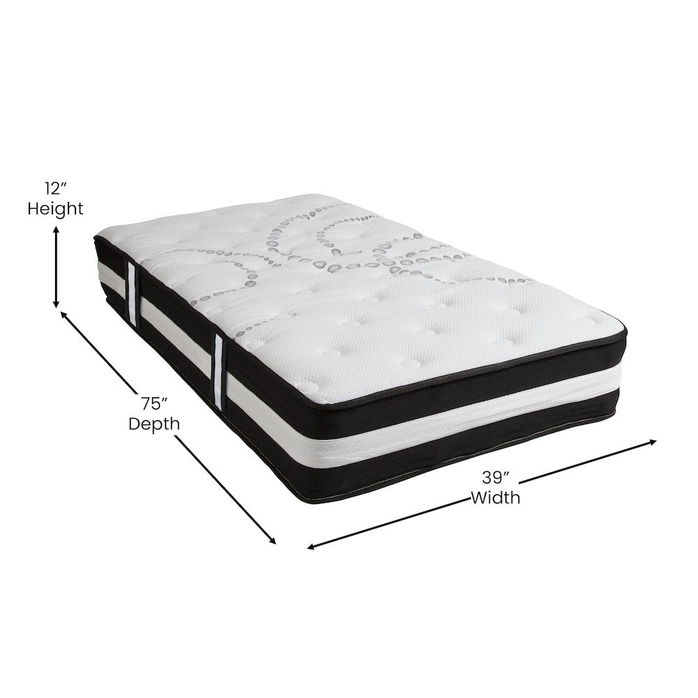 14 in Metal Platform Bed Frame with 12 in Mattress and 2 in Topper - Twin