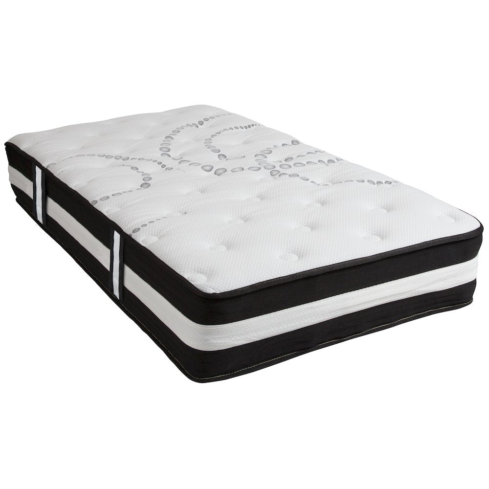 14 in Metal Platform Bed Frame with 12 in Mattress and 2 in Topper - Twin